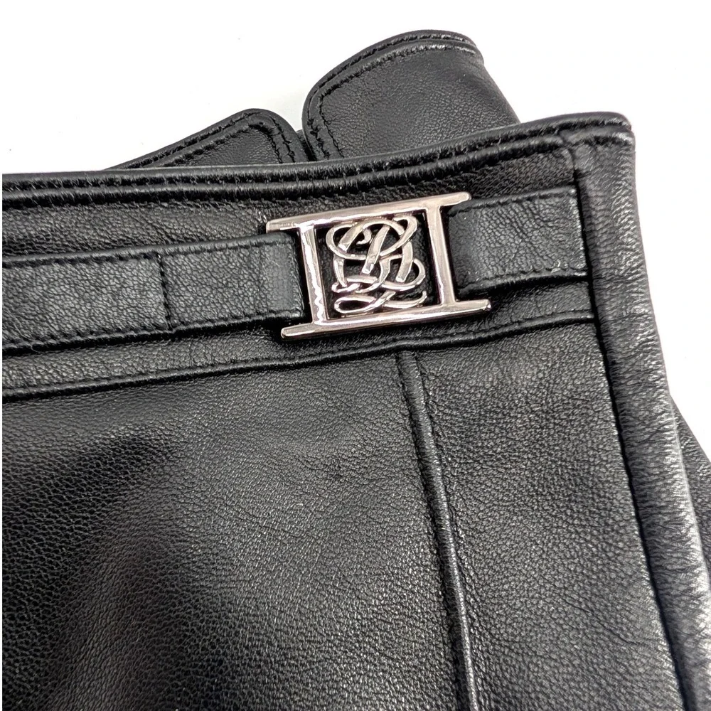 Louis Quatorze Black Sheepskin Leather Gloves Silver Logo Hardware NWT‎